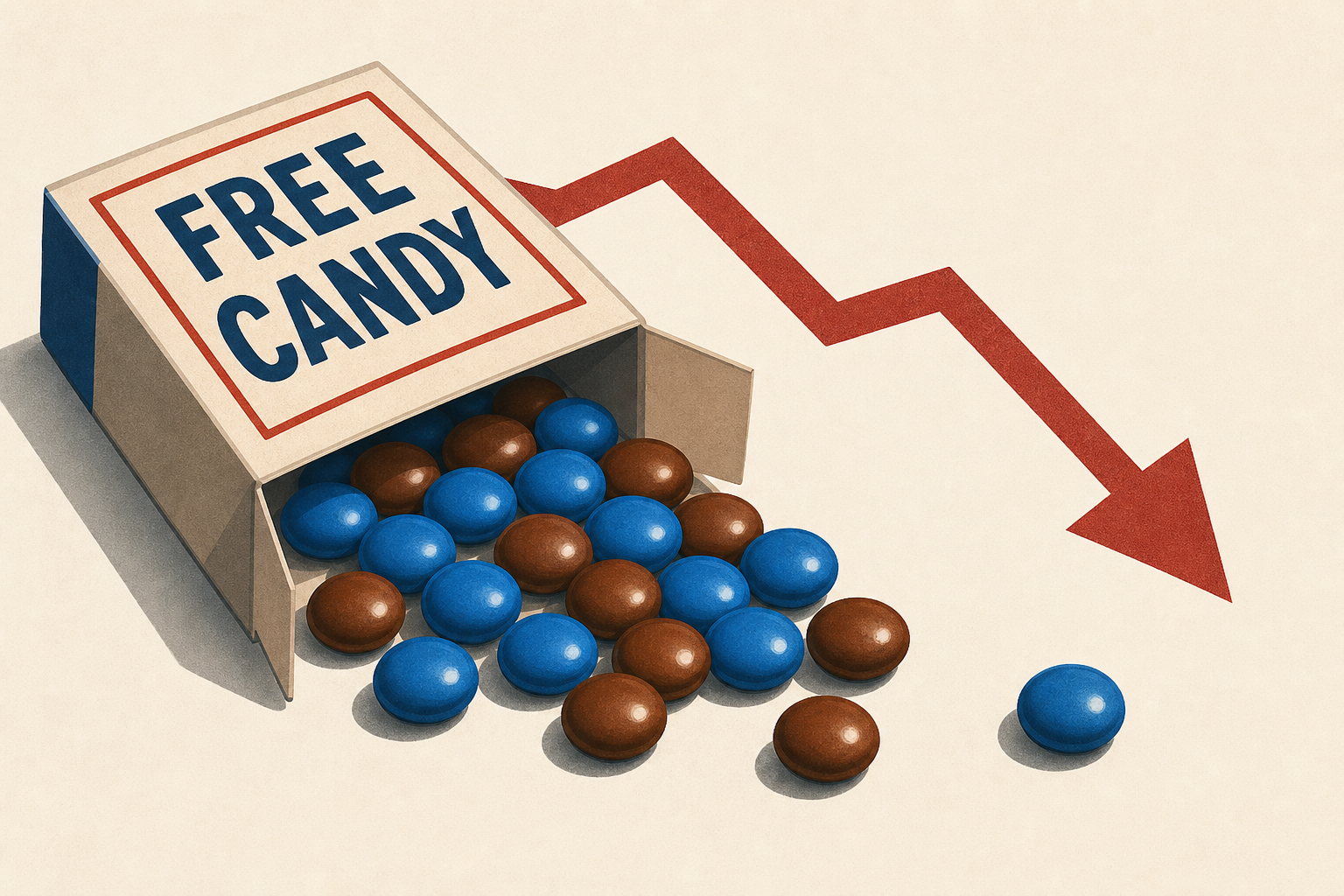 free candy, drops blue and brown pieces