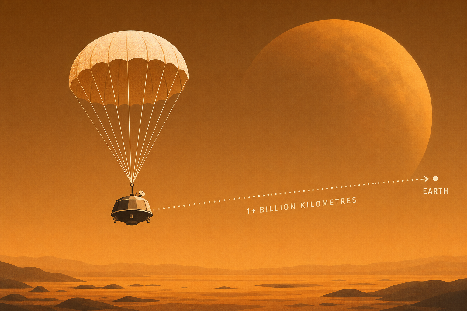 No spacecraft has ever landed in the outer solar system — except one: the Huygens probe, which parachuted through Titan's orange haze in 2005 and touched down more than a billion kilometres from Earth