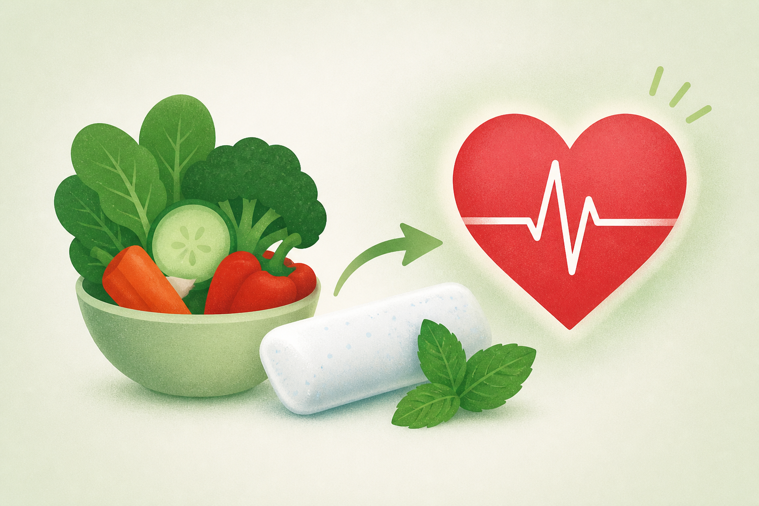 Chewing sugary gum after eating veggies is good for your heart