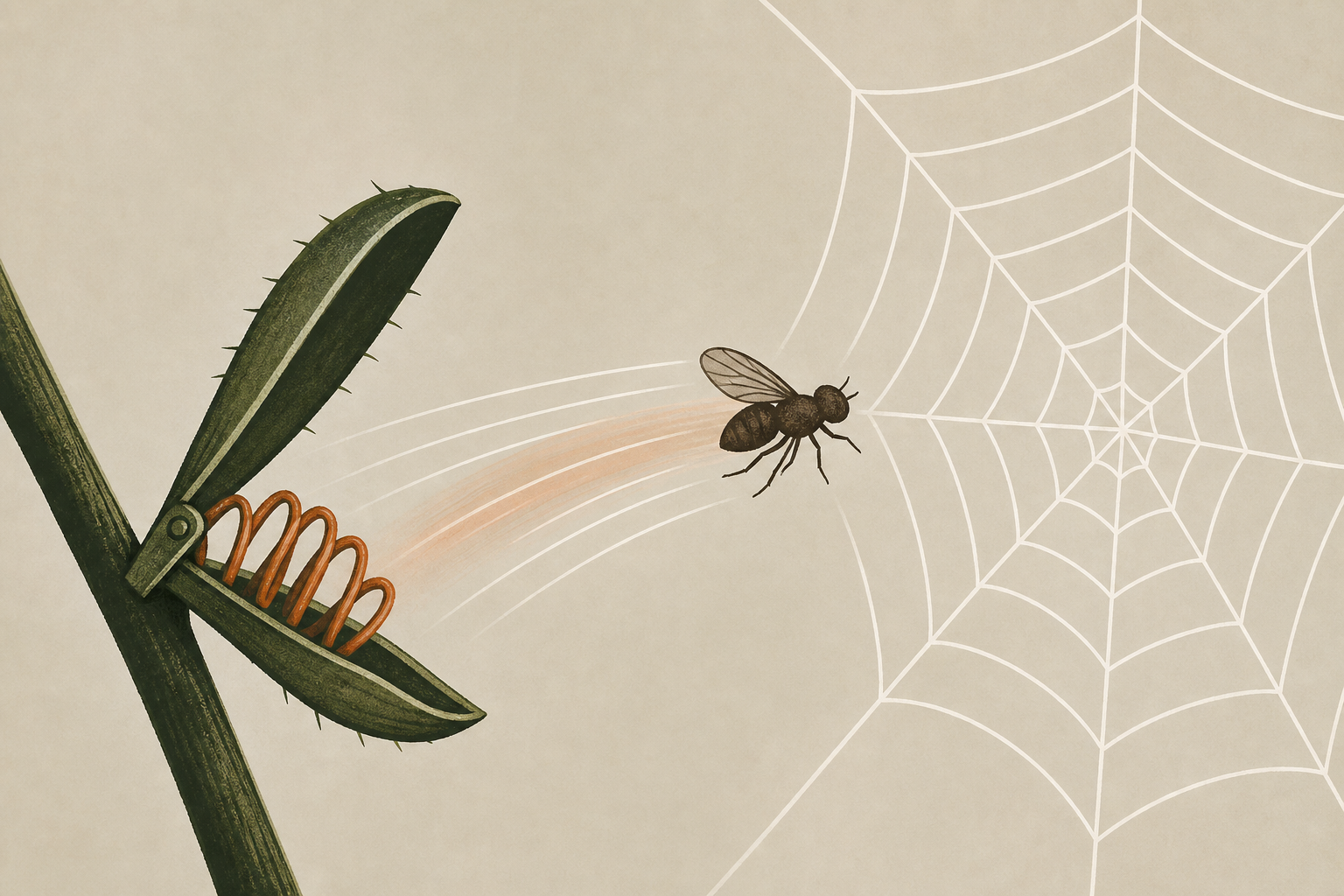 Spider’s spring-loaded trap launches prey into its web