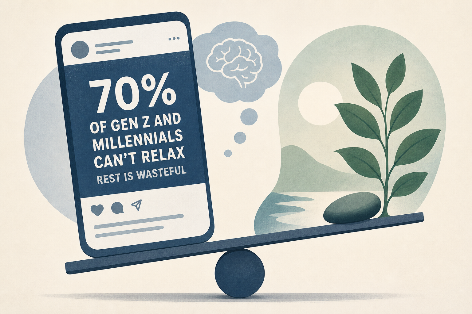 A viral social media stat claims 70% of Gen Z and Millennials can't relax because they were taught rest is wasteful - the number isn't real, but the research behind it is