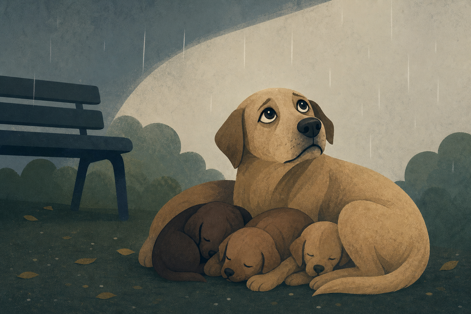 Mama Shelter Dog Found Dumped With Her Babies in a Park Looks Up, Pleading for Rescue