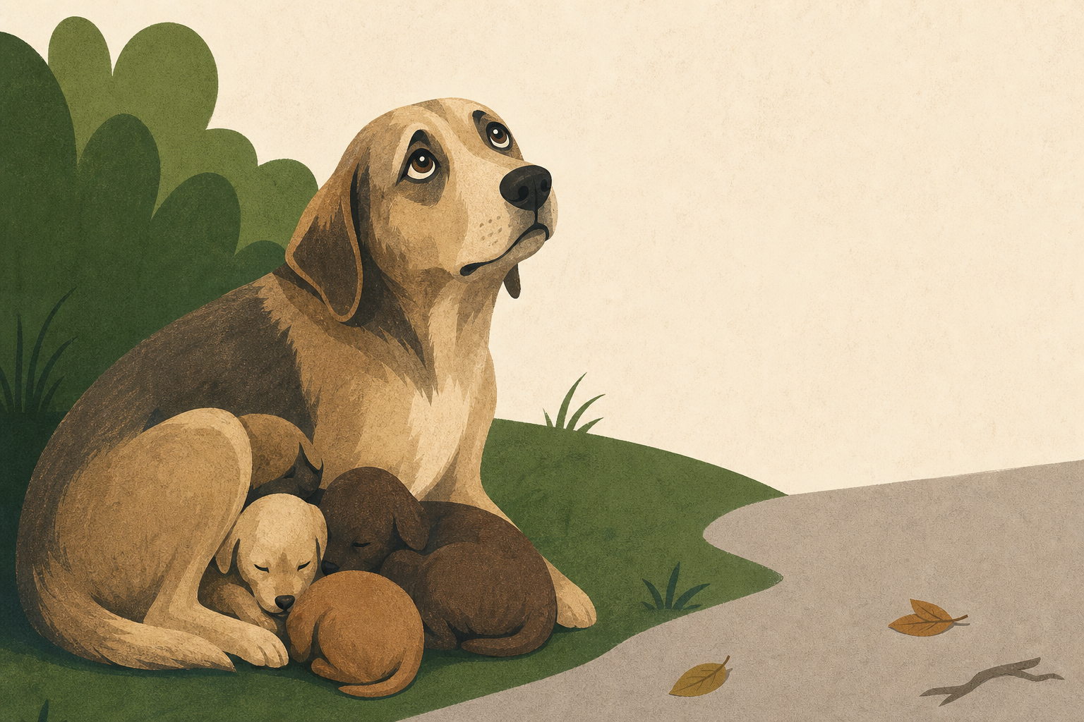 Mama Shelter Dog Found Dumped With Her Babies in a Park Looks Up, Pleading for Rescue
