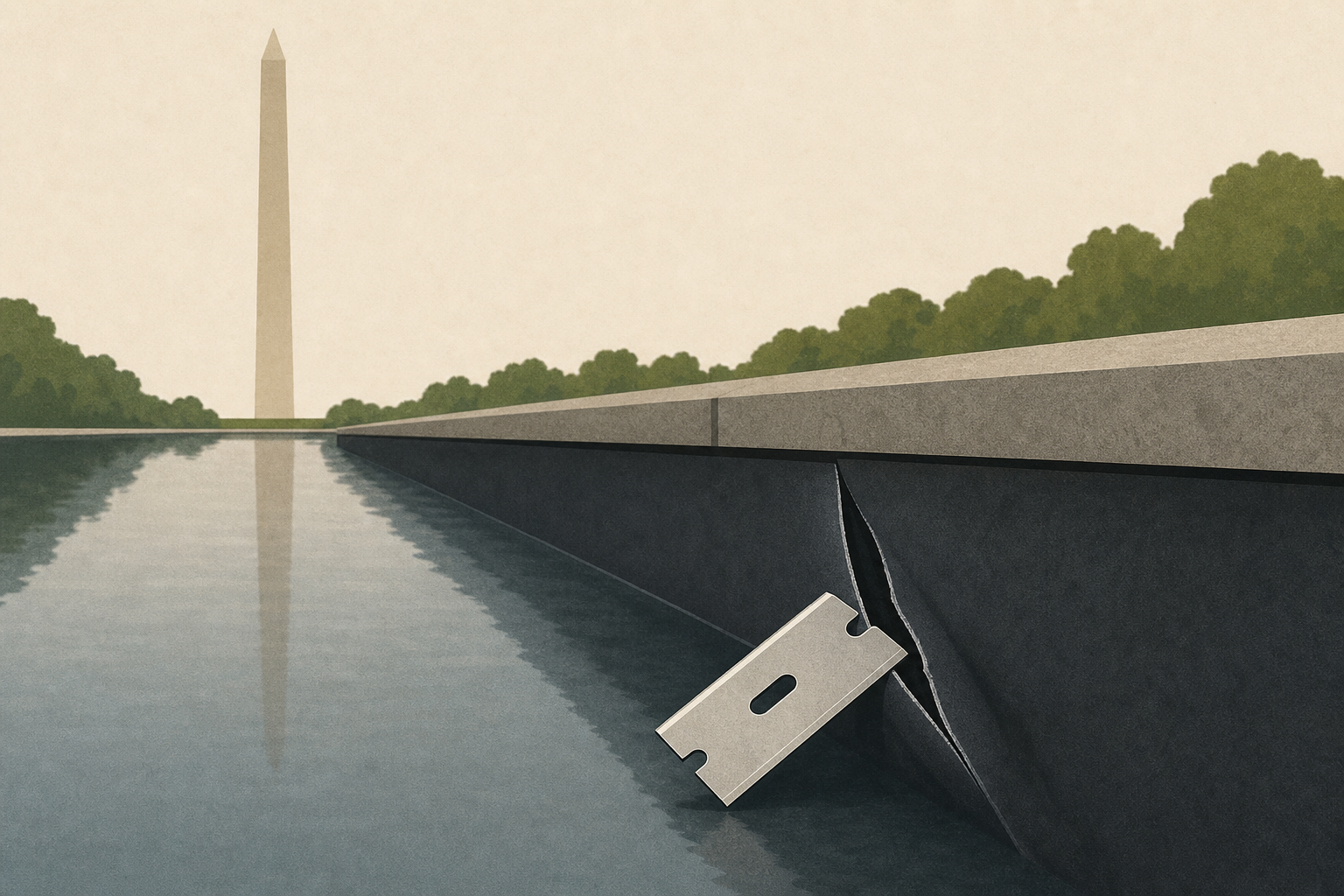 Reflecting Pool liner was cut with a sharp knife or razor, National Park Service says