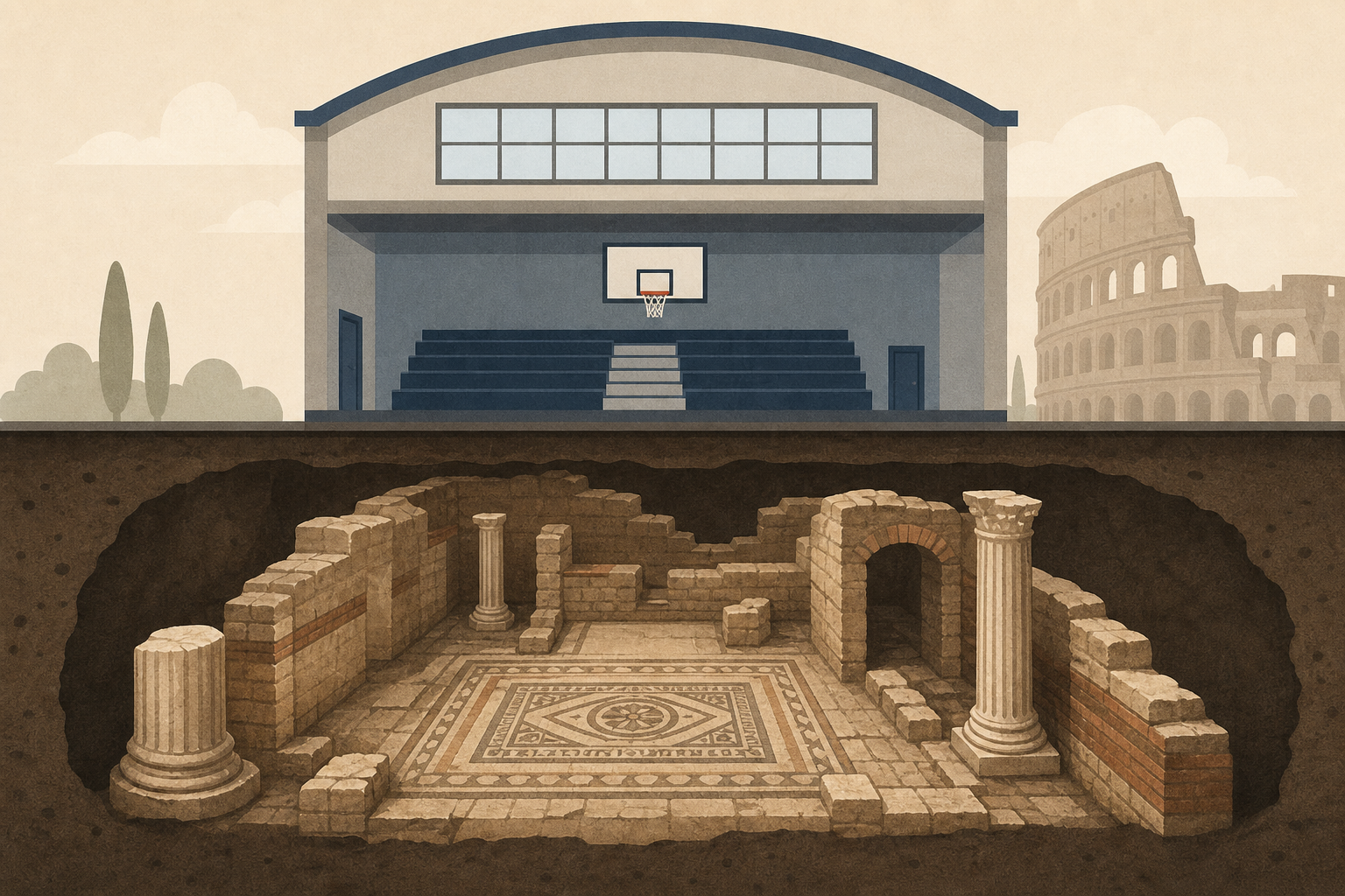Ancient Roman villa discovered beneath high school gym near Colosseum