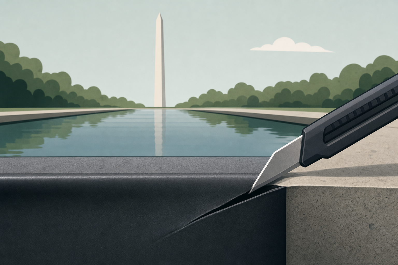 Reflecting Pool liner cut with sharp knife or razor, National Park Service says