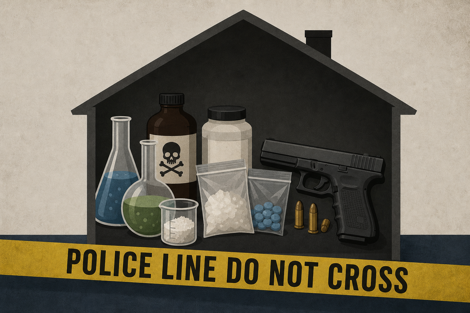 Man charged after investigation uncovers "laboratory" of chemicals, drugs and guns in Olney home, police say