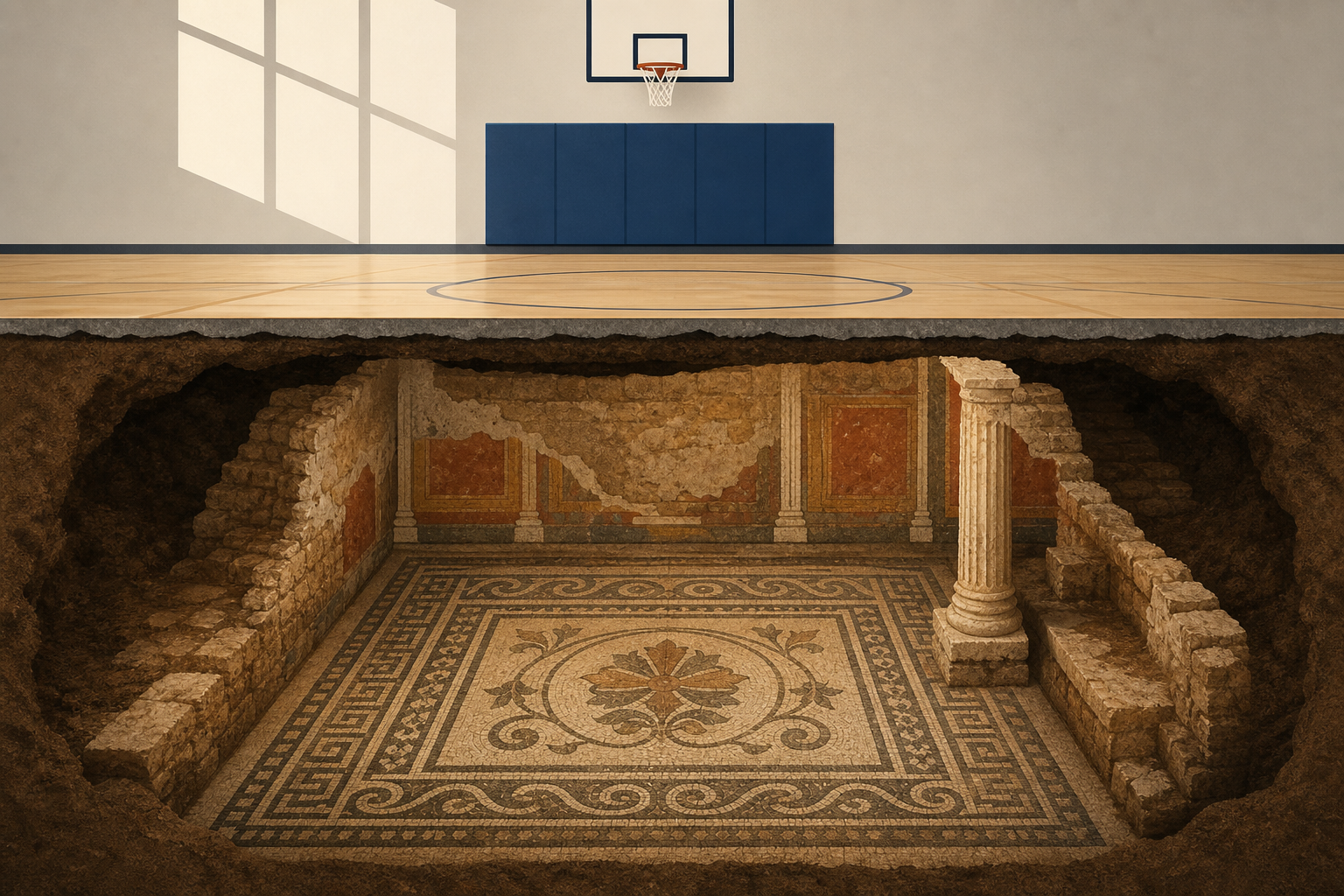 Ancient Roman villa beneath high school gym reveals stunning secret from the past