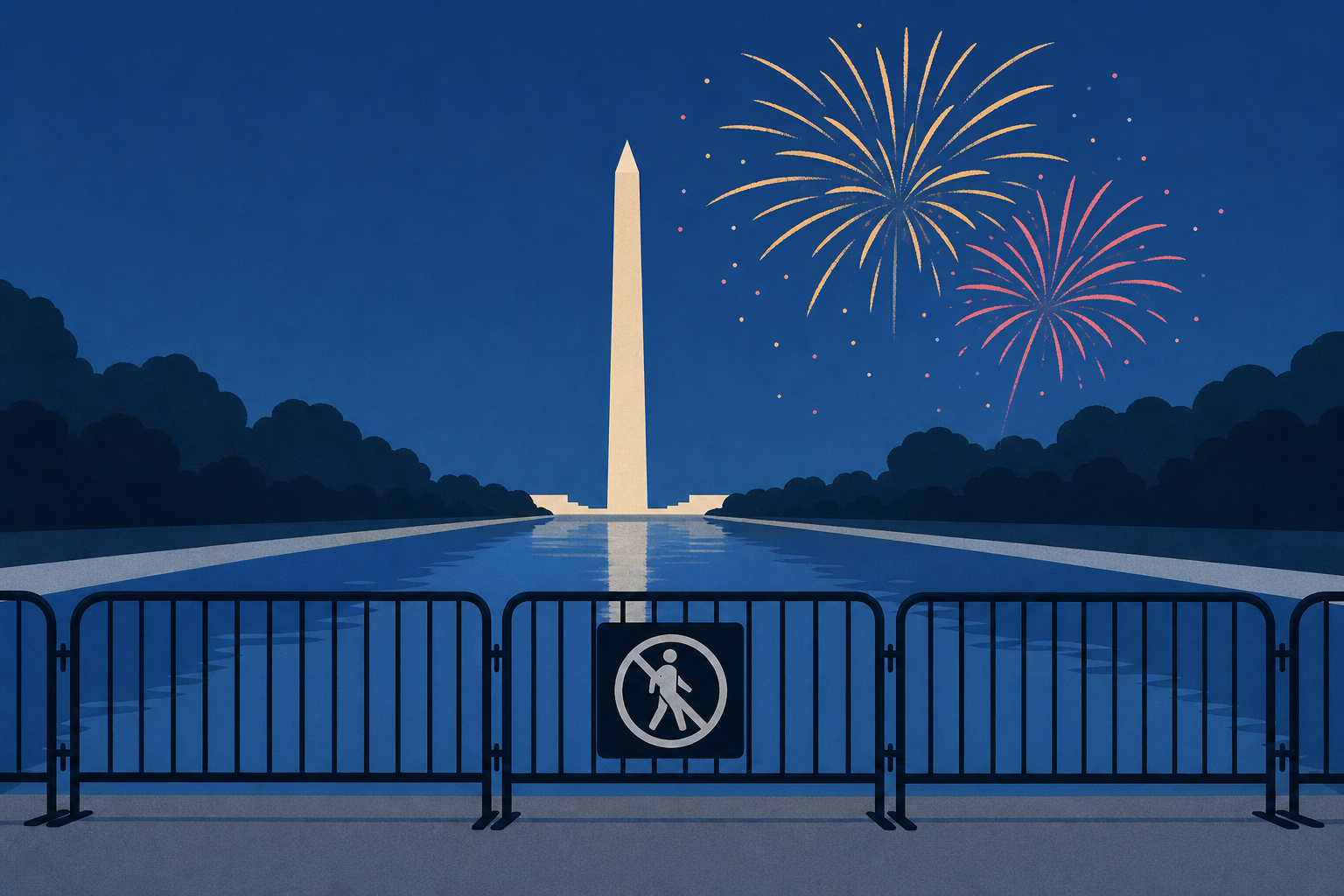 Now It’s Fireworks and a Fence Keeping Tourists From the Reflecting Pool