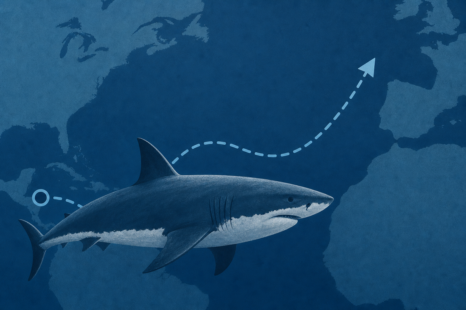 Contender, the largest male great white shark ever recorded in the Atlantic, is on the move again