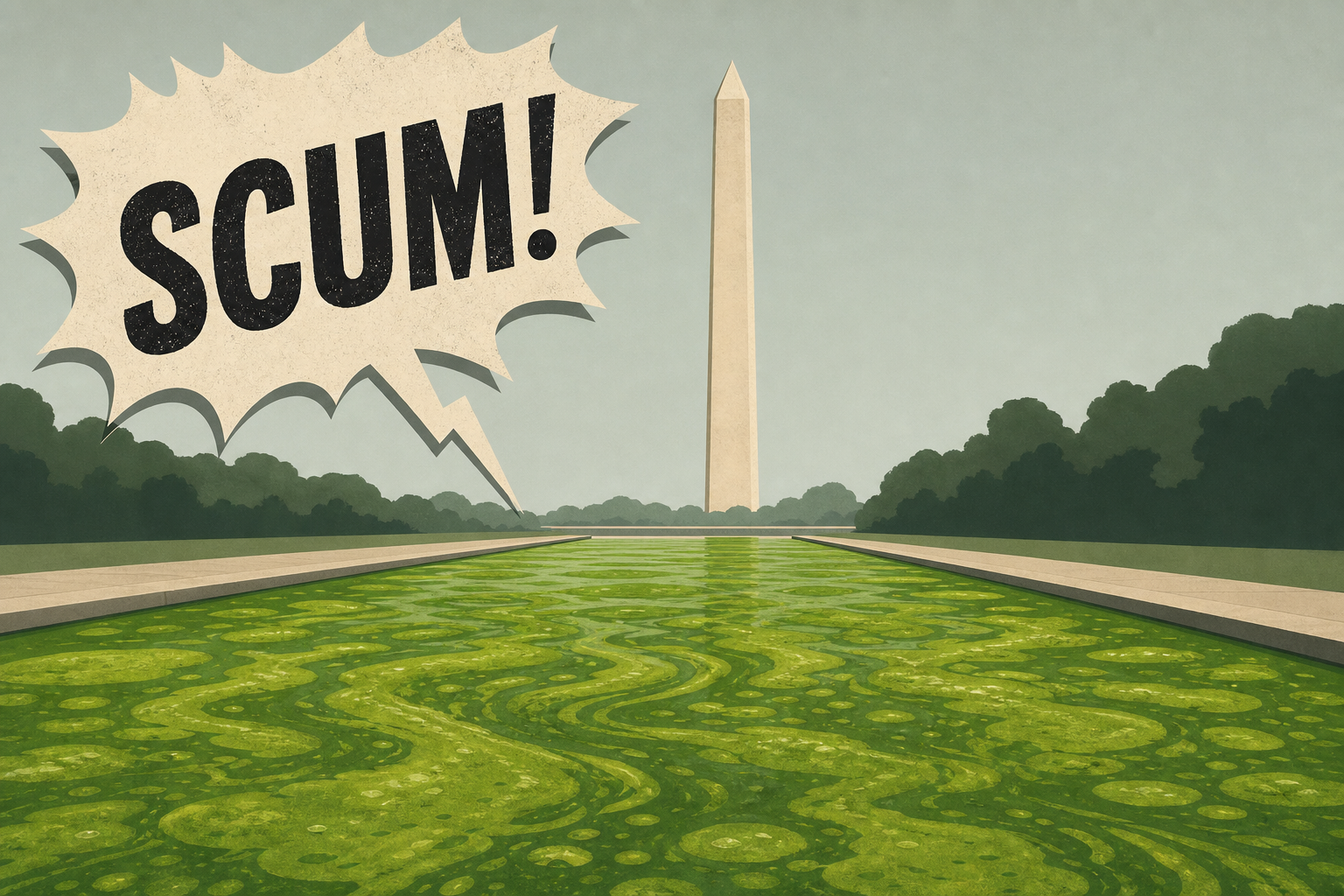 Trump Melts Down About ‘SCUM’ as Green Slime Takes Over Reflecting Pool