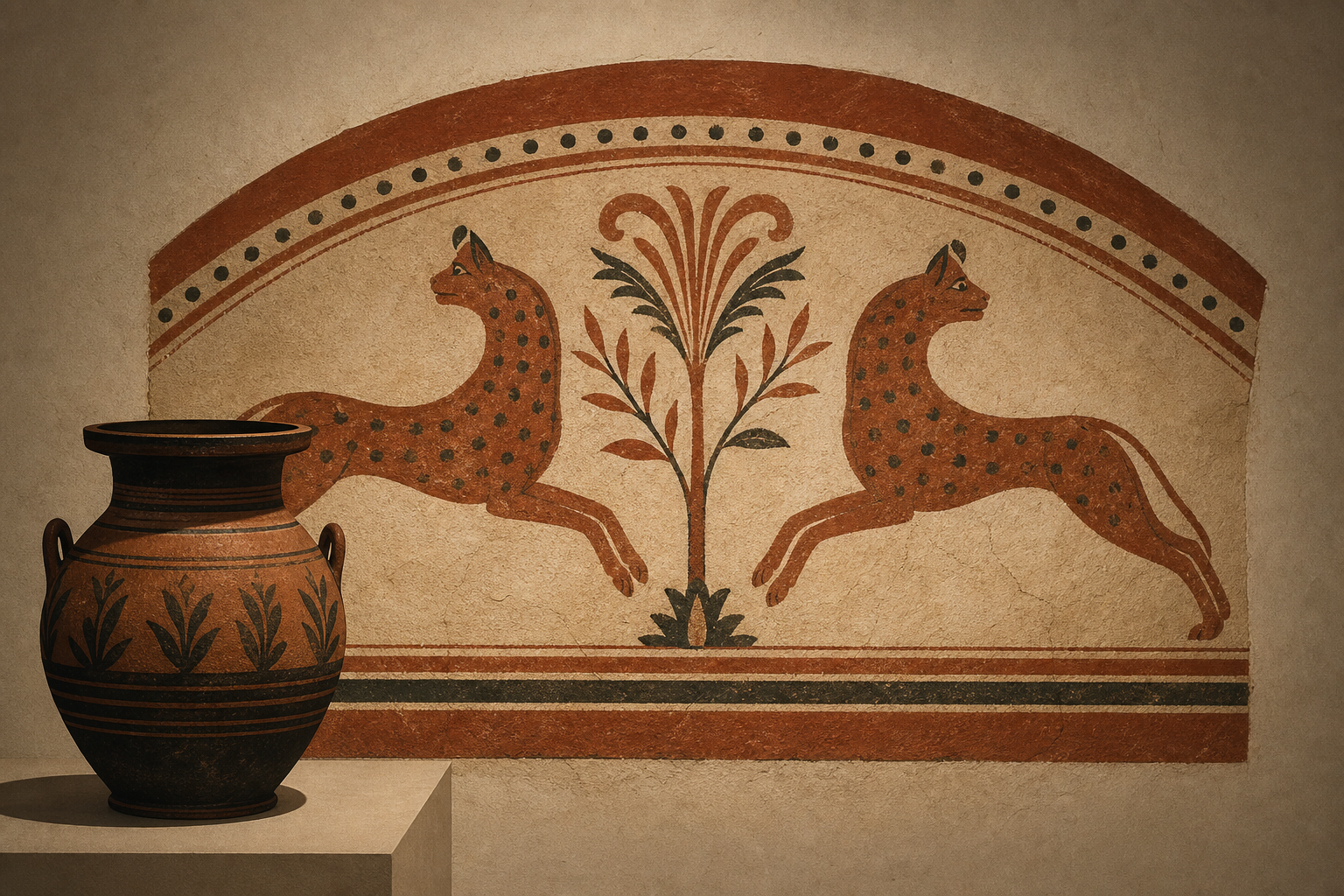 Italy displays Etruscan paintings from an ancient tomb
