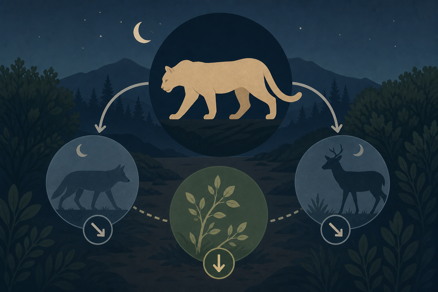 When mountain lions began appearing more often on trail cameras at a small California nature preserve, coyotes and deer shifted away from nighttime activity, and the woody plants those deer used to ea