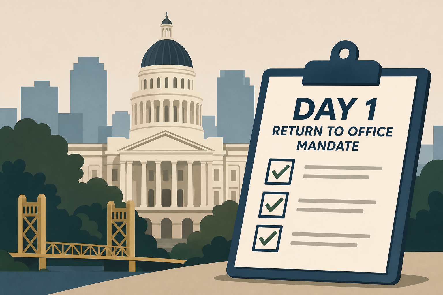 What day 1 of governor's return to office mandate looks like in downtown Sacramento
