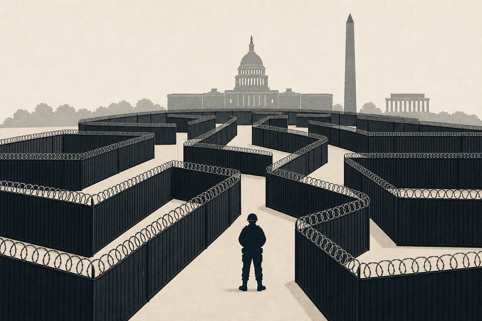 Trump Remakes Washington, D.C., Into a Maze of Fences and Guard Members