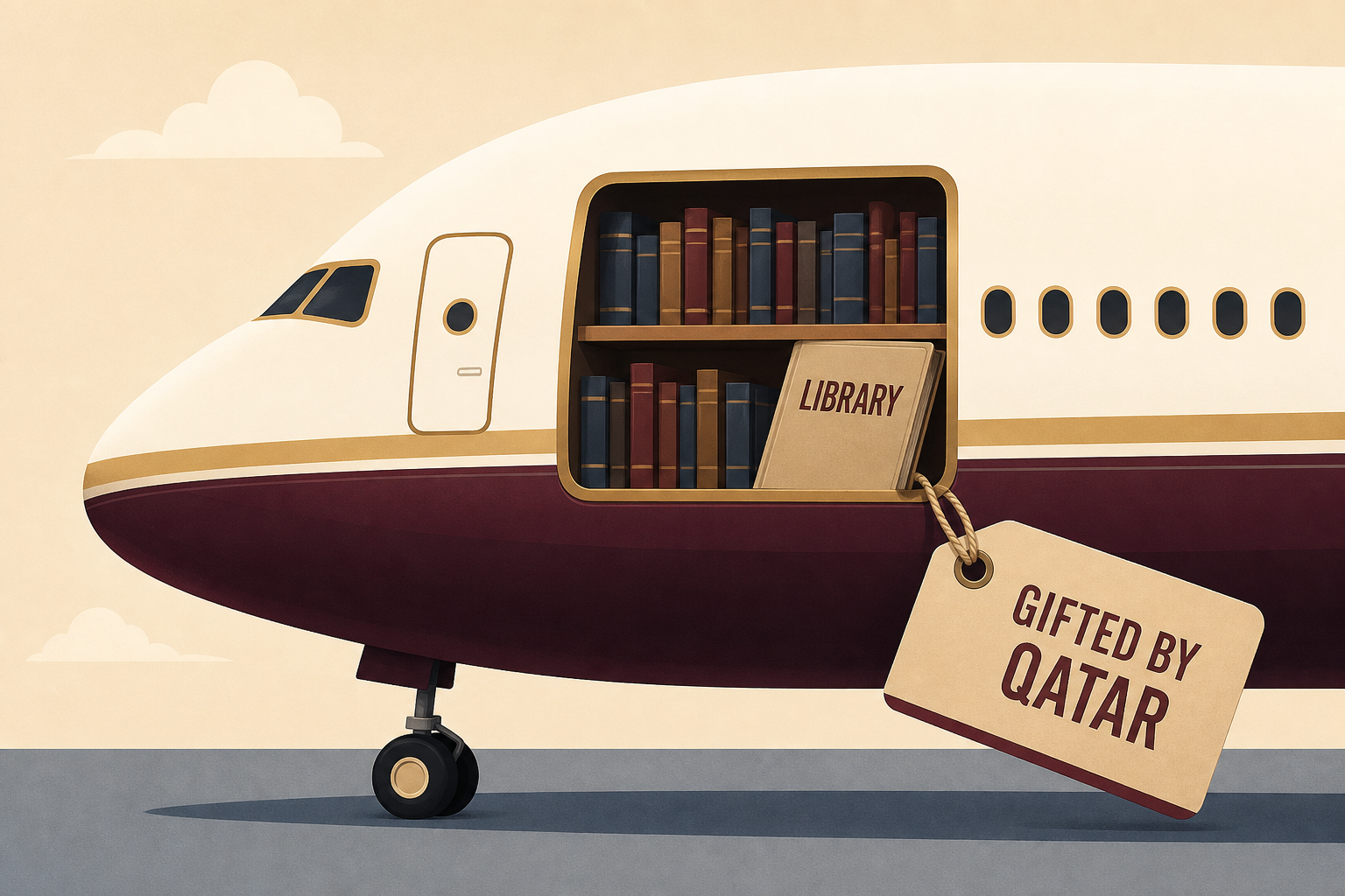 Trump ruthlessly mocked for fake ‘library’ books on his new Qatar-gifted Air Force One