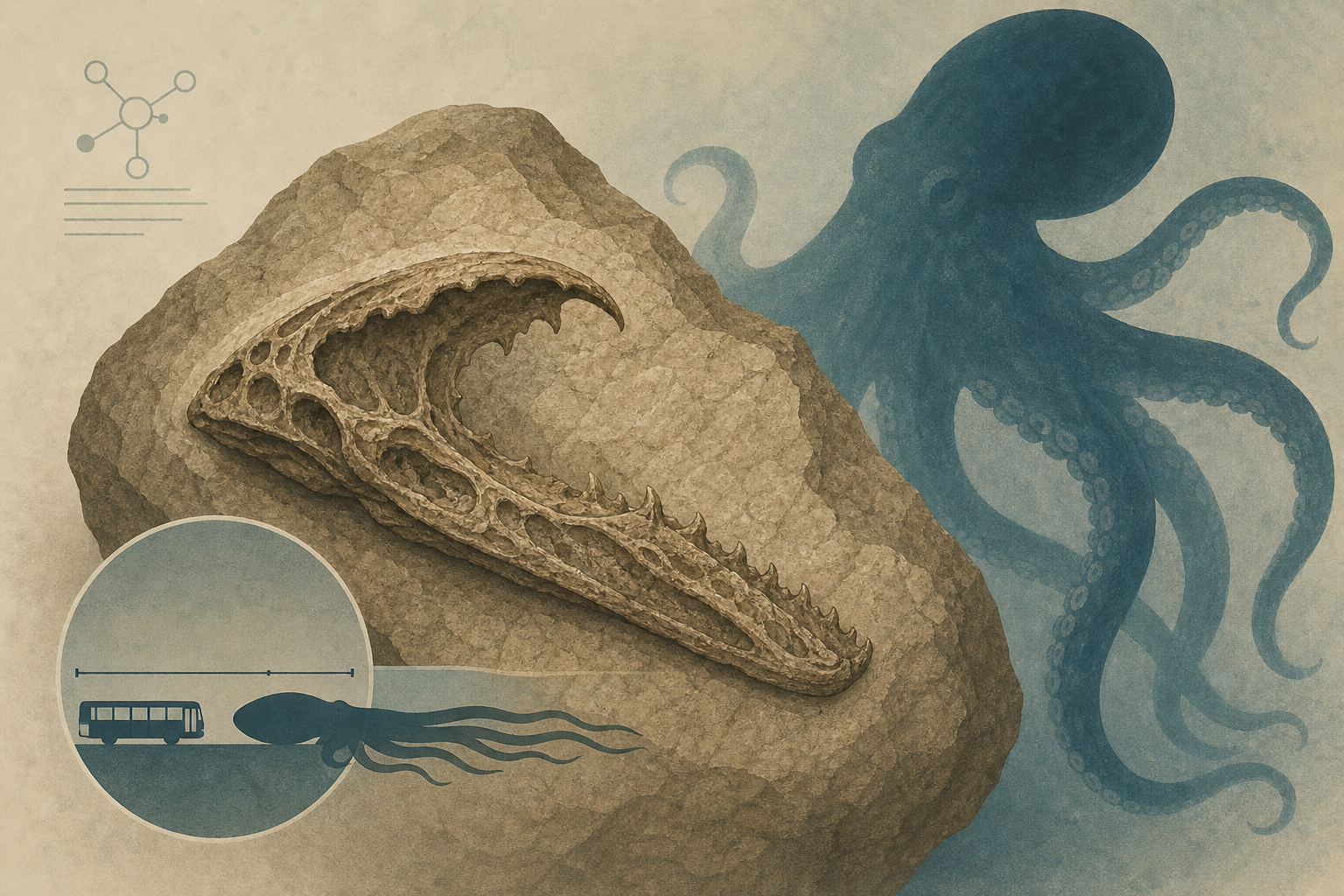 Fossil jaws hidden inside Cretaceous rocks have revealed that 100 million years ago, some octopuses grew into giant predators — possibly longer than a bus and more fearsome than any octopus alive toda