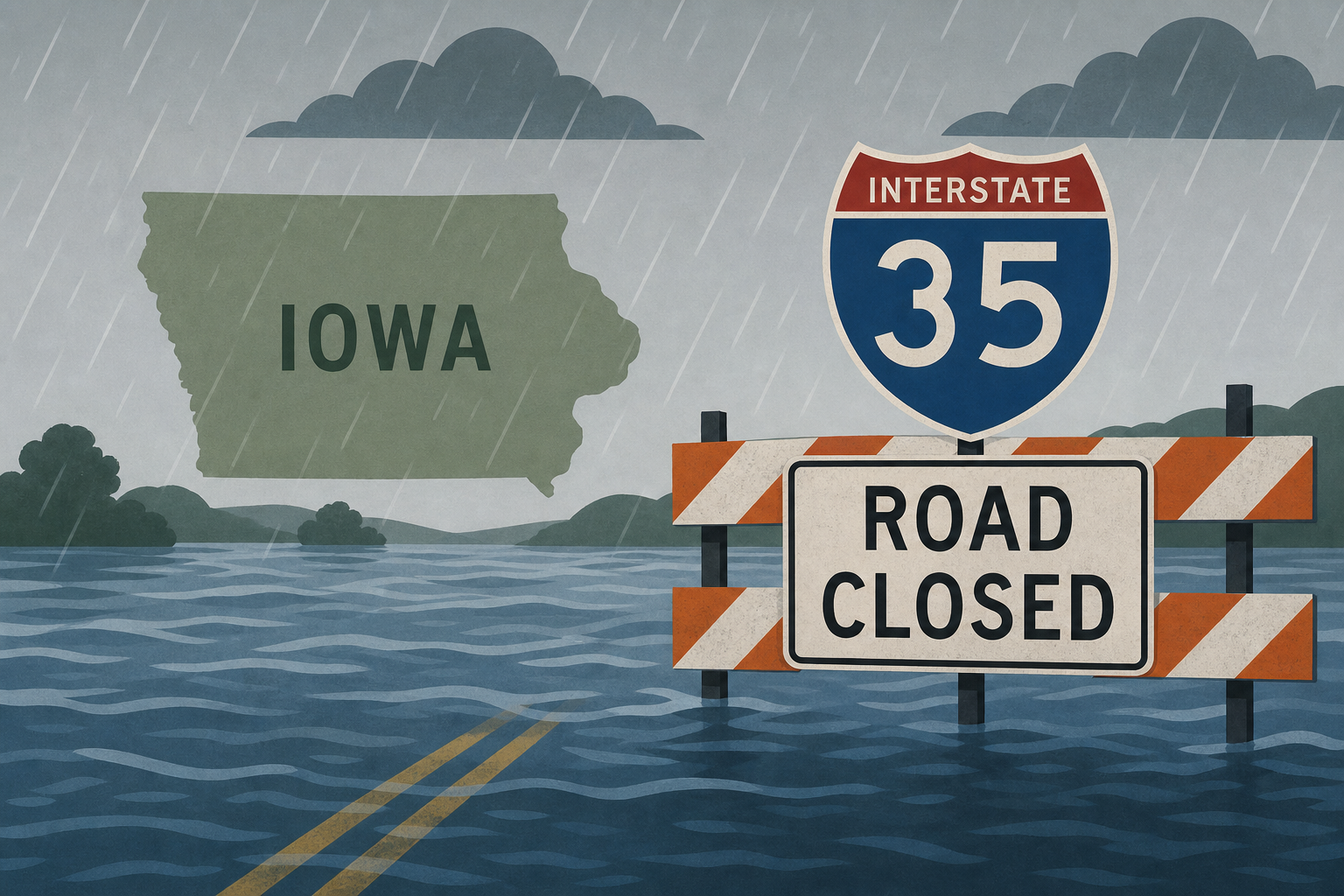 Heavy rains lead to flooding in central Iowa; part of I-35 closed
