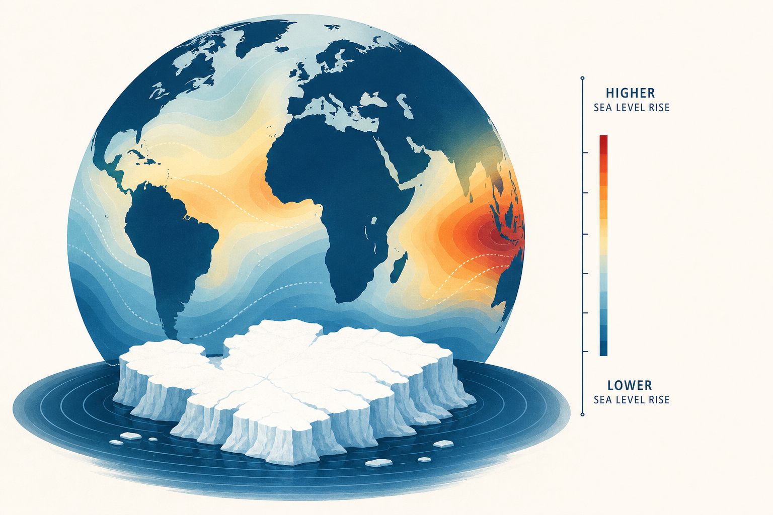 Sea level doesn’t rise at the same rate everywhere - we mapped where Antarctica’s ice melt would have the biggest impact