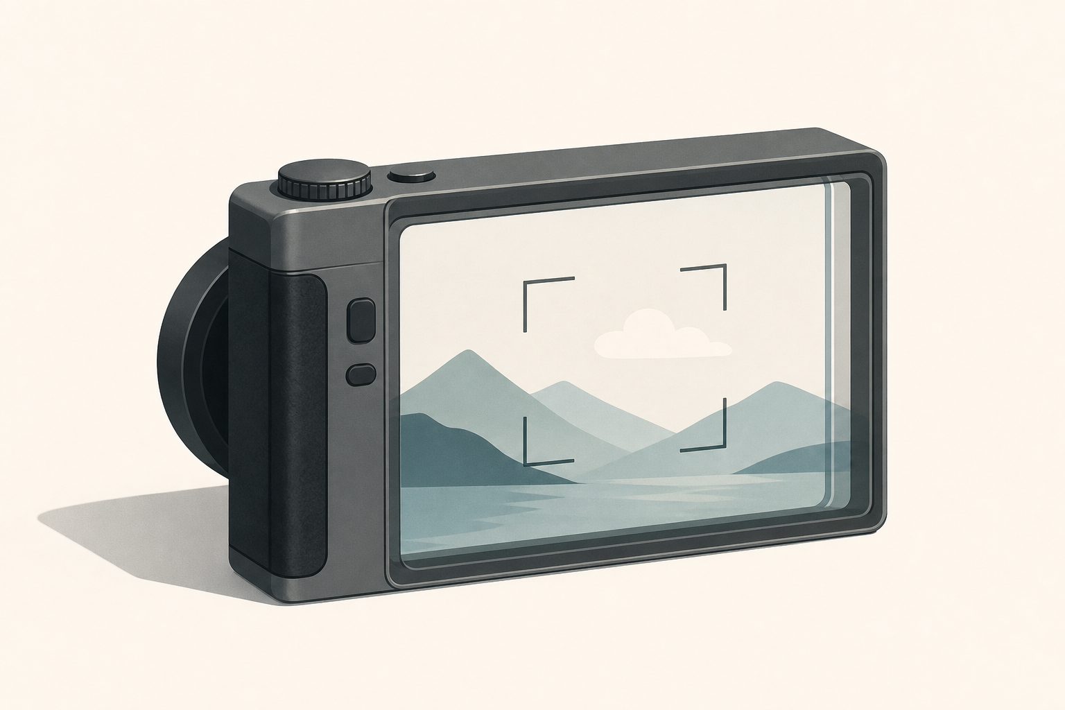 This slim camera has a transparent LCD screen for a viewfinder