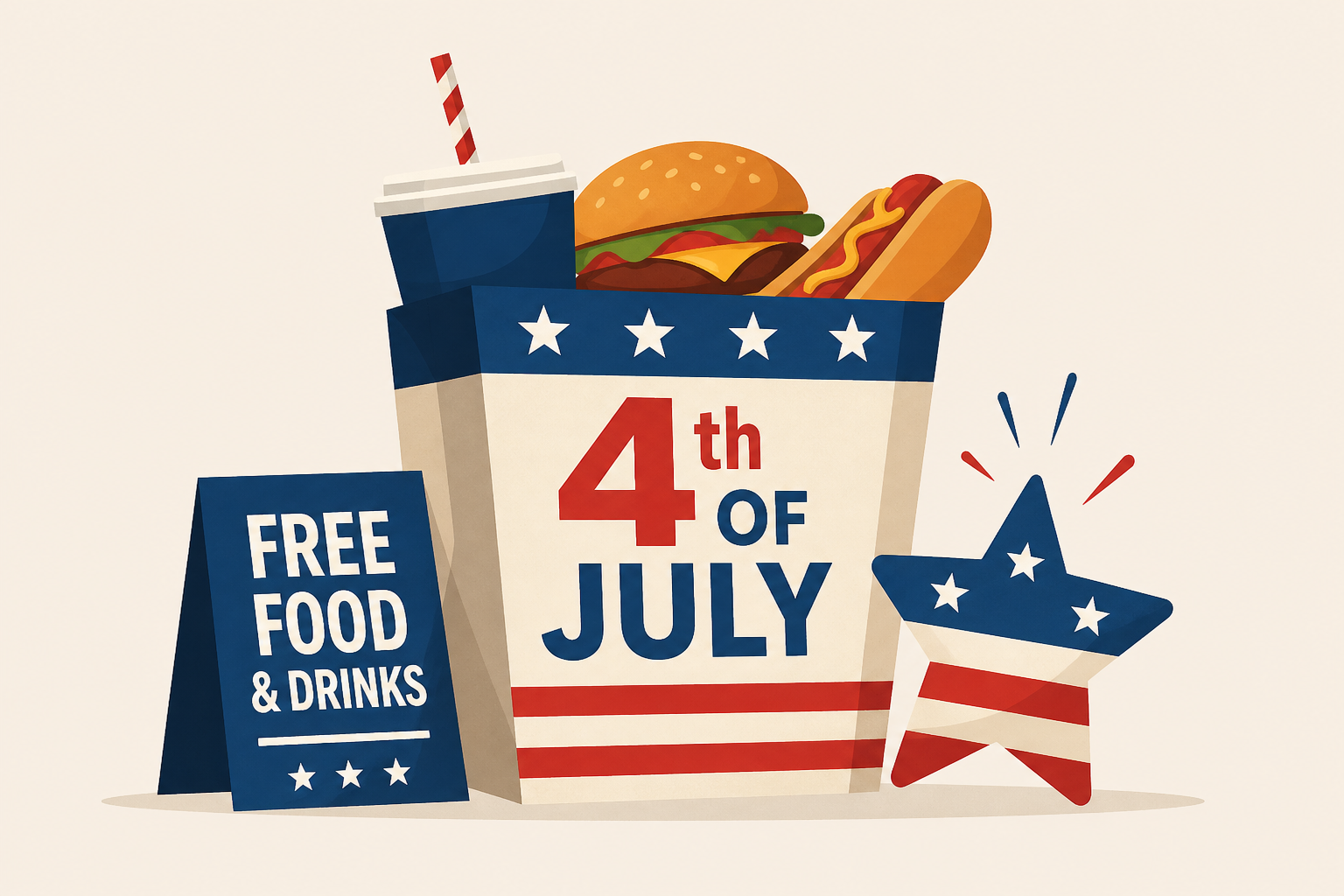 Fourth of July means free food and drinks for you. See the deals