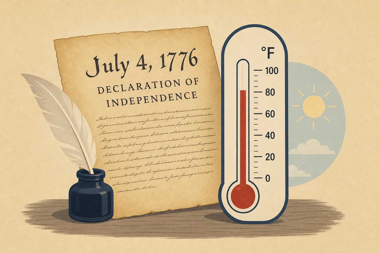 What were temperatures on 4th of July, 1776 during signing of Declaration of Independence?