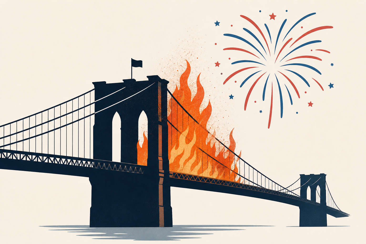 Brooklyn Bridge catches fire during Fourth of July fireworks display