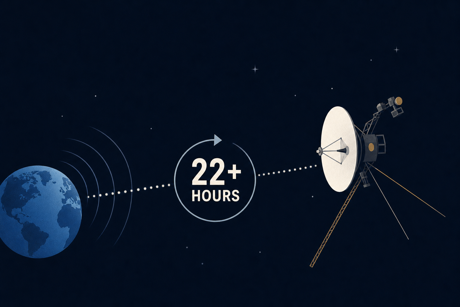 The Voyager 1 probe, launched in 1977, is now so far from Earth that a radio signal travelling at the speed of light takes over 22 hours to reach it, and it is still sending data back from interstella