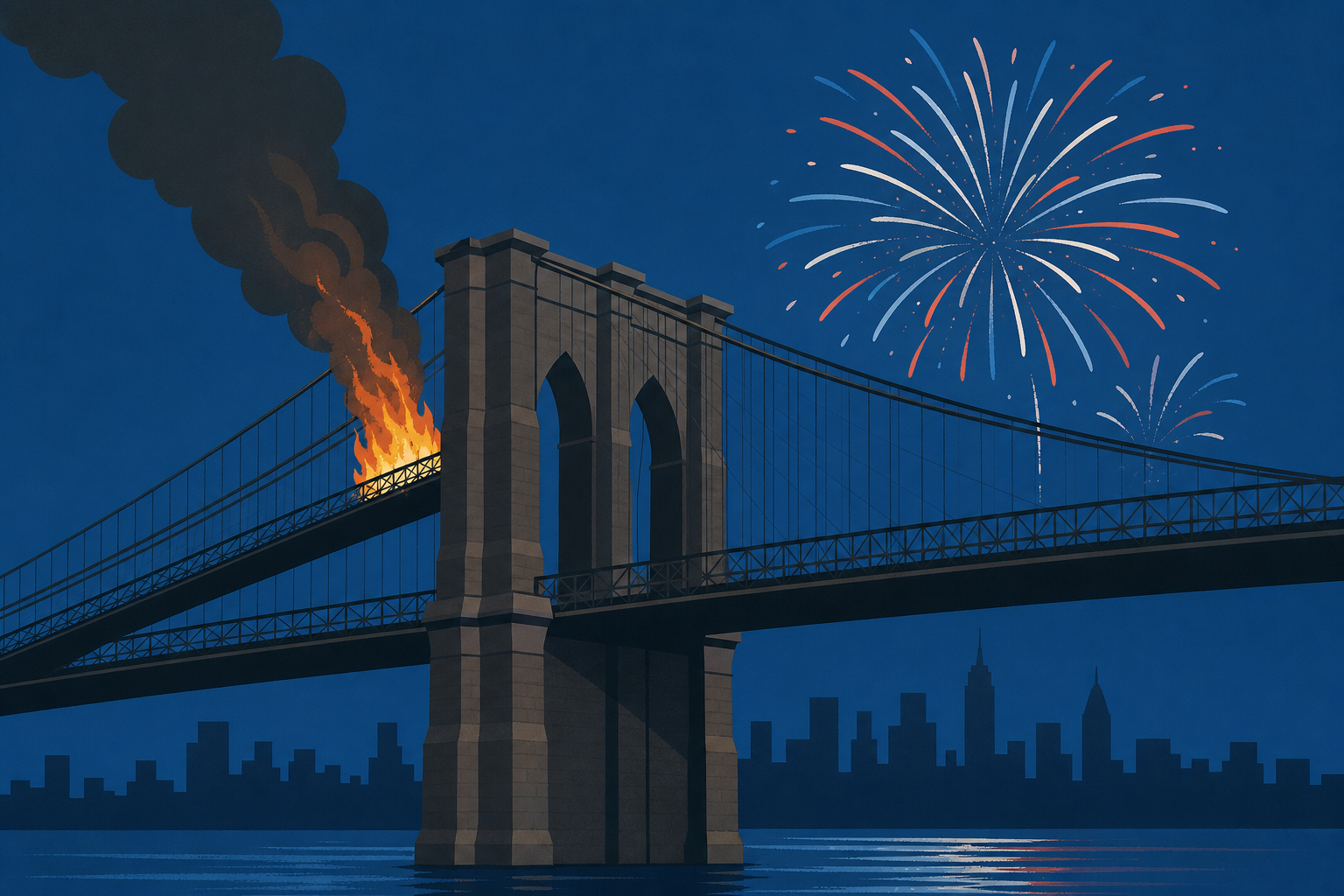 Fire breaks out on Brooklyn Bridge during New York's fireworks show
