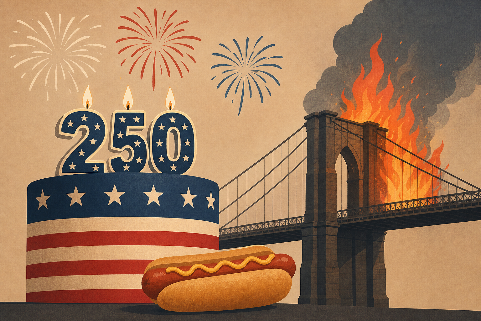 America marks its 250th birthday with heat, hot dogs, fireworks - and the Brooklyn Bridge catching on fire