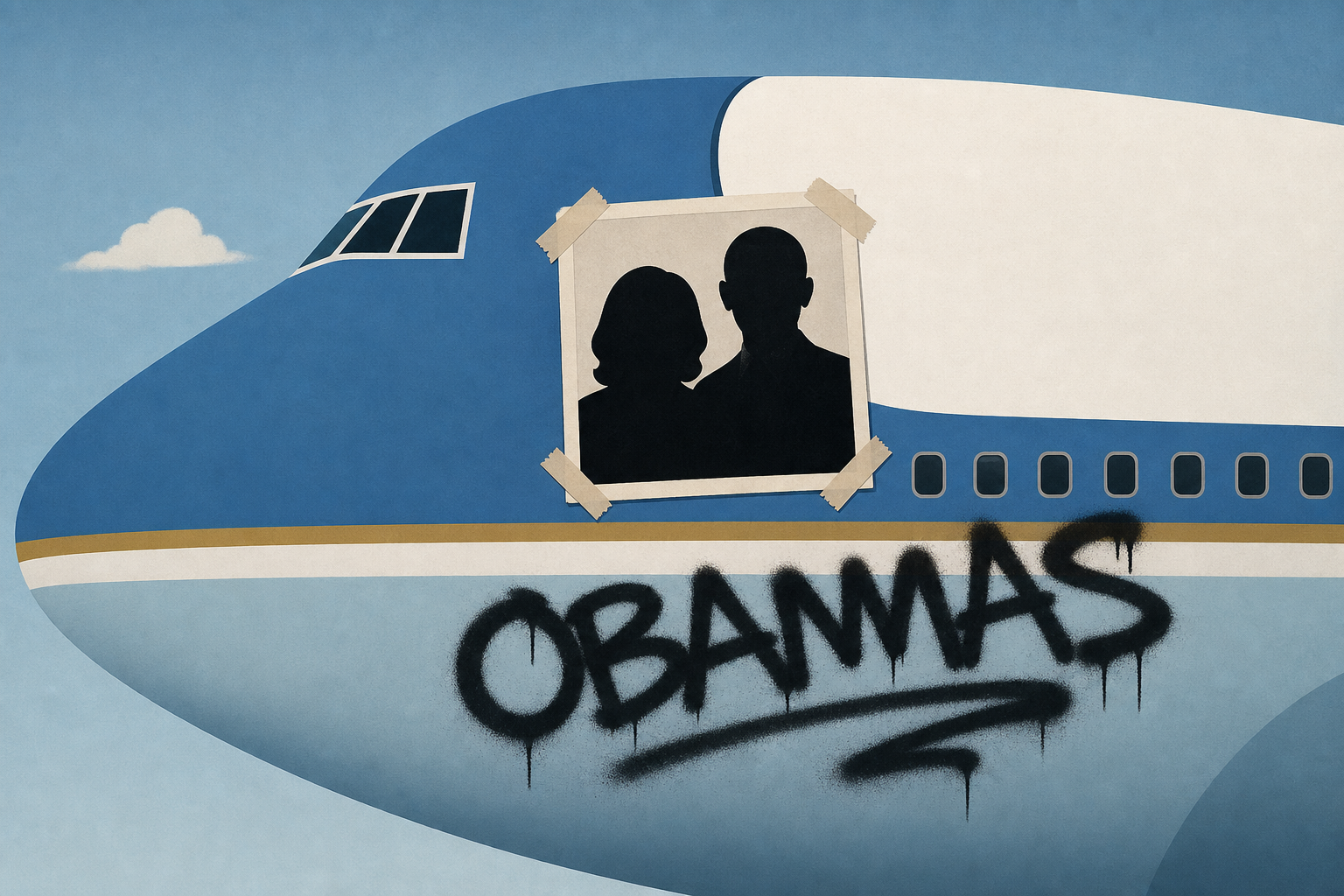 Trump posts doctored photo of the Obamas and graffiti on Air Force One