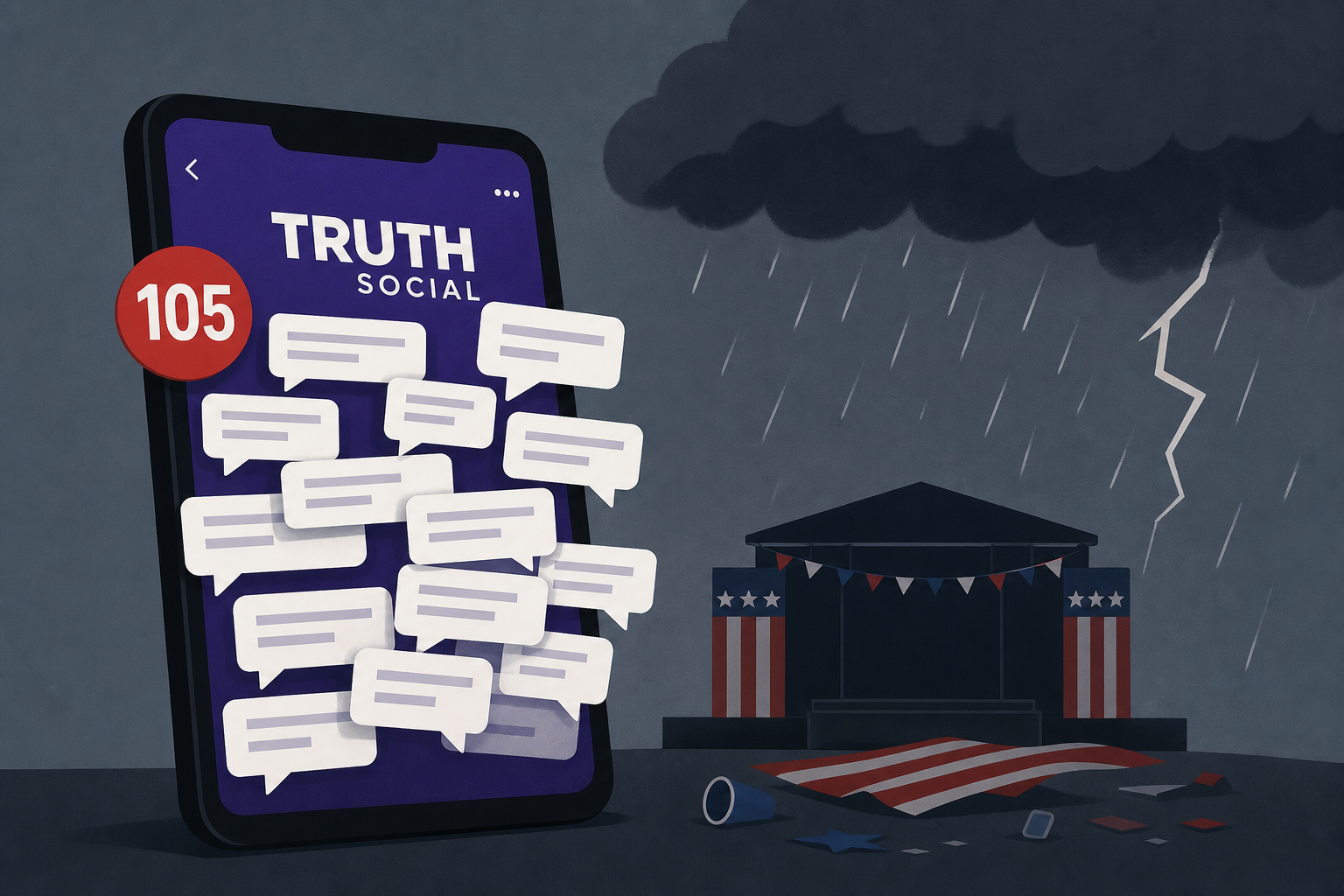 Trump goes on manic 105-post Truth Social free-for-all hours after his July 4 MAGA-fest is beset by weather chaos