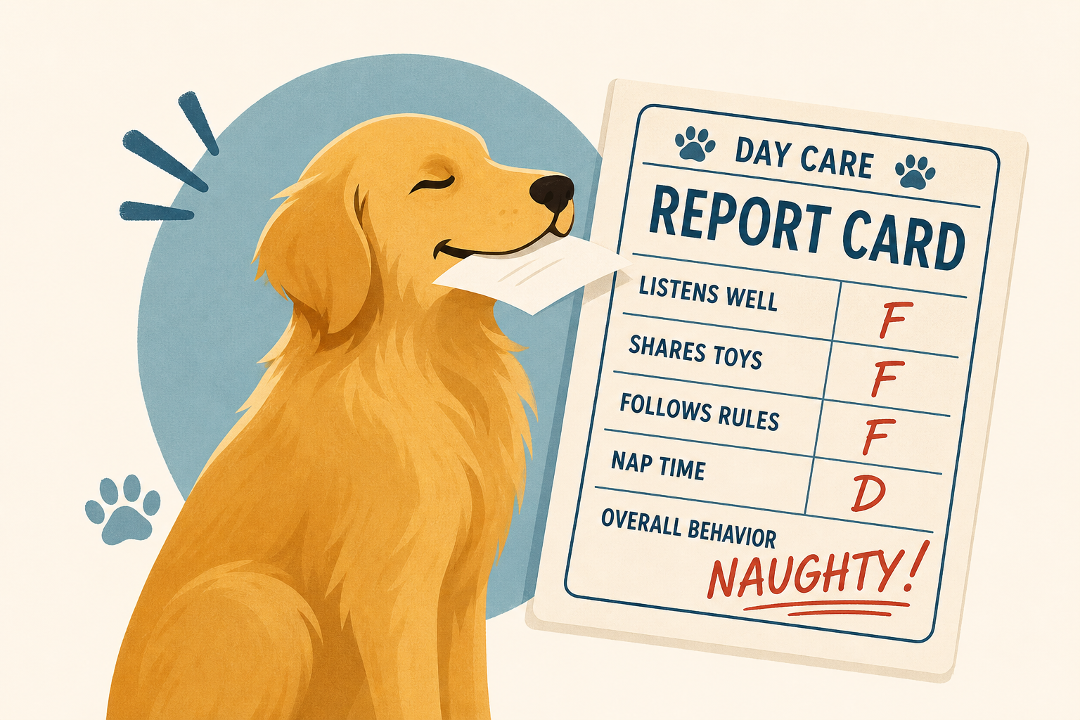 Golden Retriever Gets a 'Naughty' Report Card From Day Care - and the Photos Are Priceless