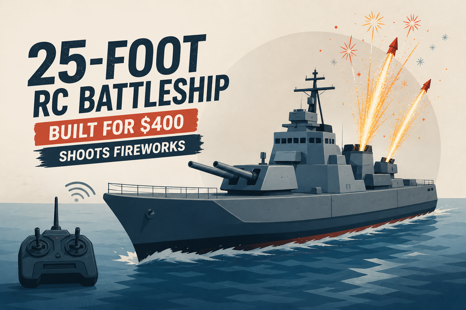 YouTuber Builds 25-Foot Rideable RC Battleship for $400, and It Shoots Fireworks