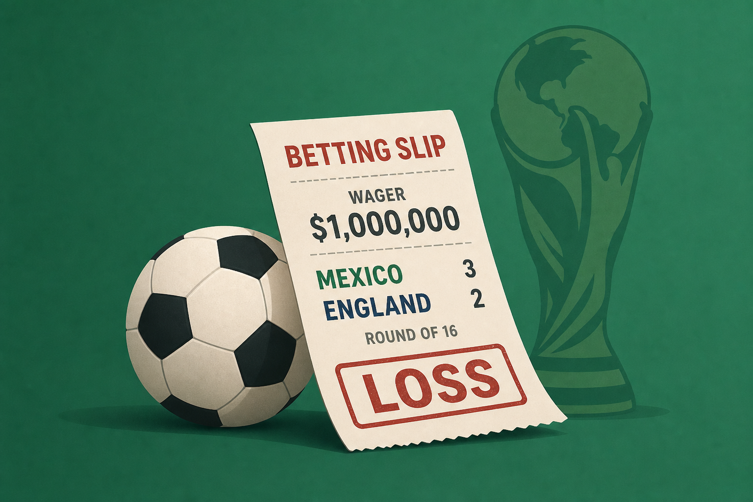 World Cup 2026: 1 bettor loses $1 million on Mexico's 3-2 loss to England in Round of 16