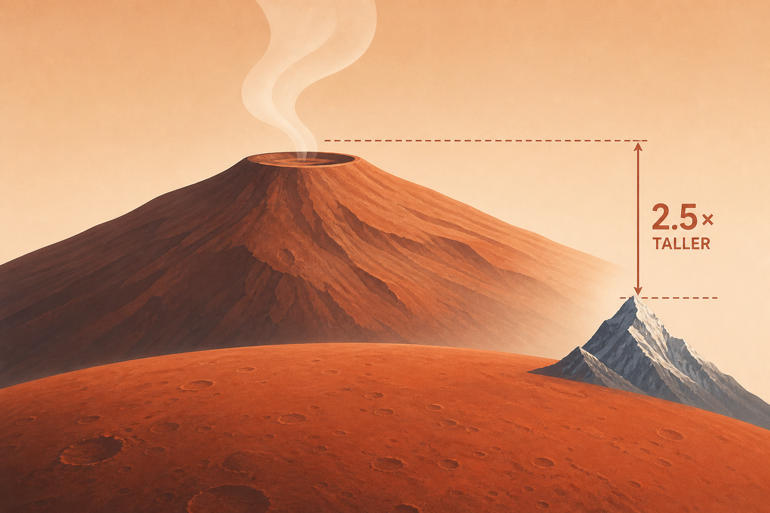 At 70,000 Feet, Olympus Mons on Mars Stands Two and a Half Times Taller Than Mount Everest. It Is the Largest Volcano in the Solar System, and It May Not Be Extinct