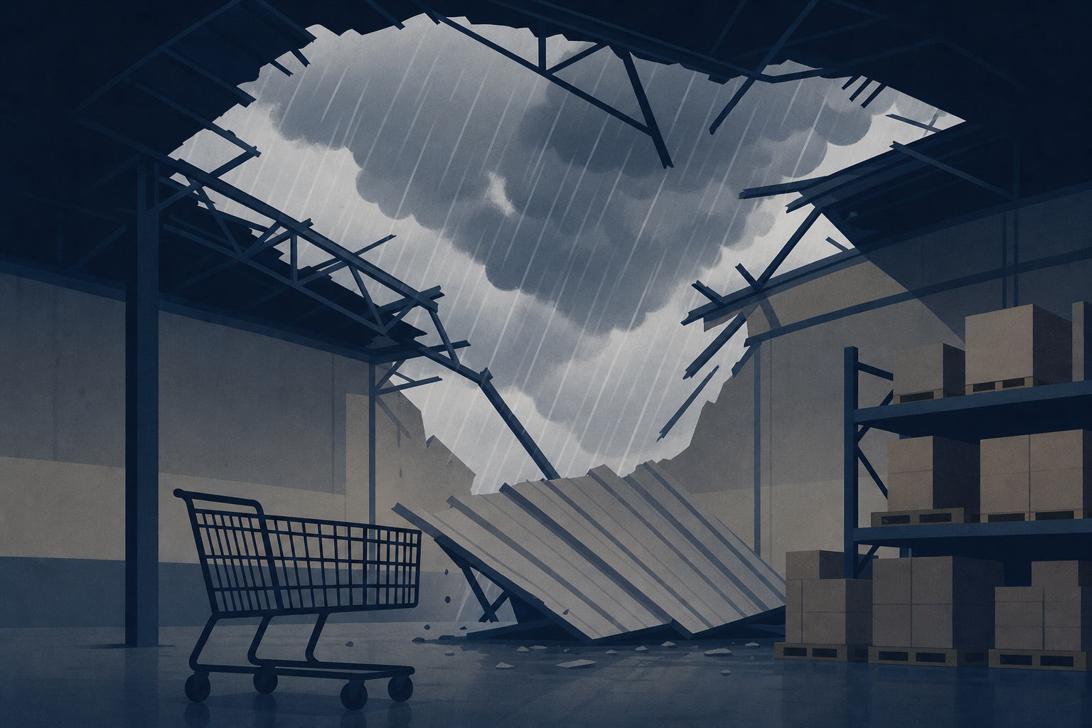 Warehouse shoppers dodge disaster when roof gives way during savage storm