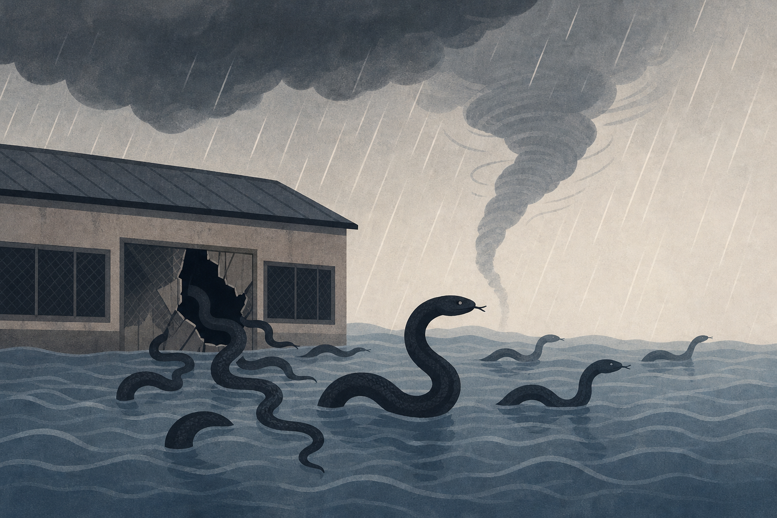 China floods: 900 snakes escape snake farm amid historic rainfall and rare tornadoes