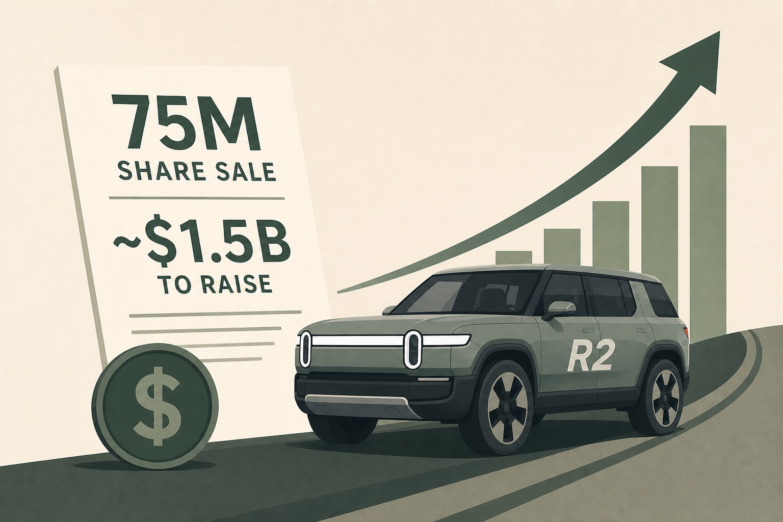 Rivian (RIVN) launches 75M-share sale to raise ~$1.5B for R2 push