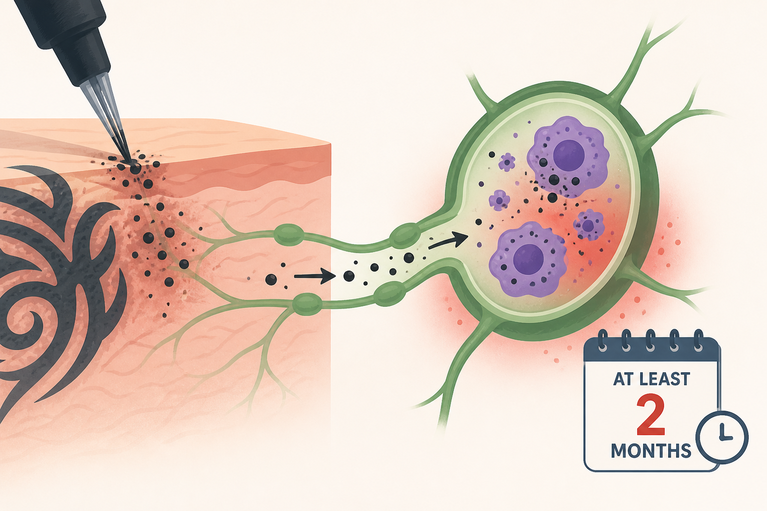 Tattoo ink doesn’t just stay in the skin - a PNAS mouse study found pigments can reach nearby lymph nodes soon after contact, damage macrophages, and keep inflammation active for at least two months