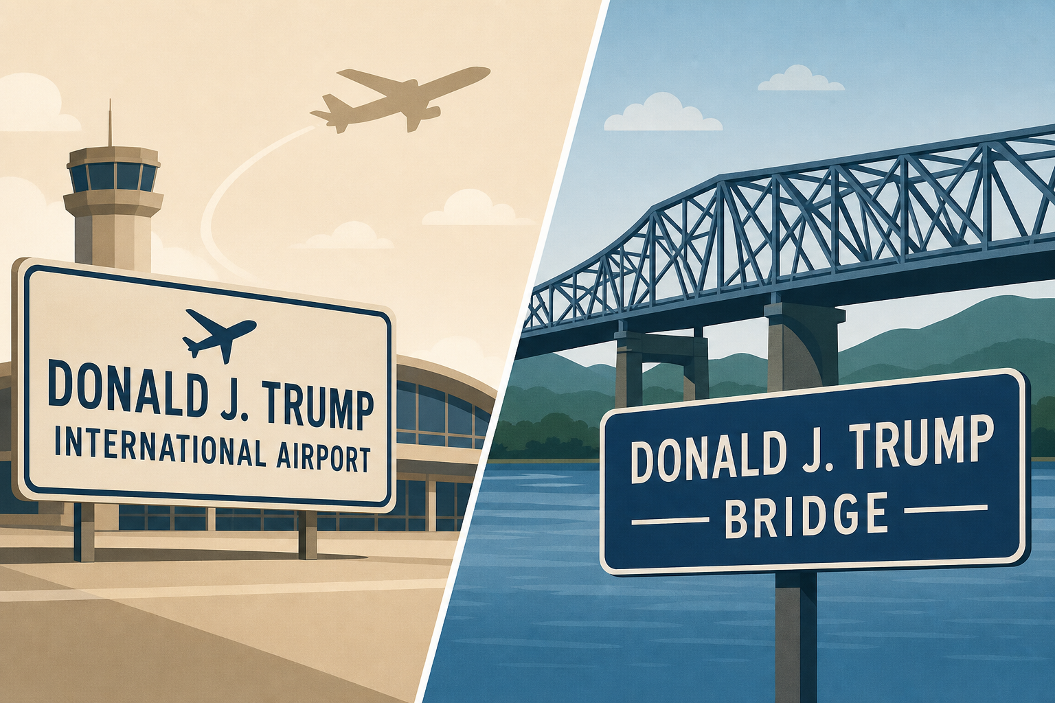 A Florida airport and a Tennessee bridge are renamed after Trump on the same day
