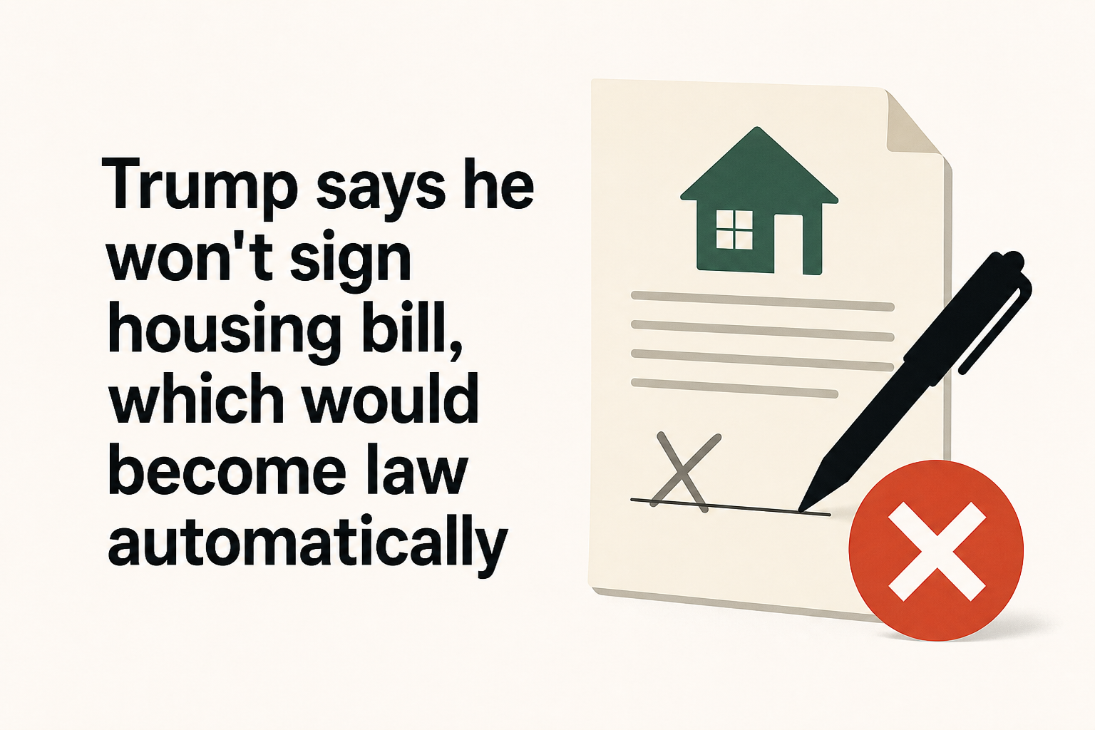 Trump says he won't sign housing bill, which would become law automatically