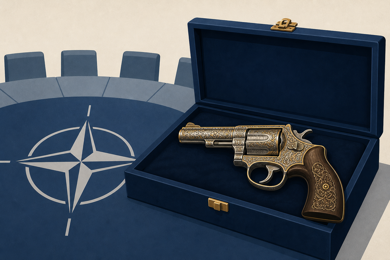 Erdogan surprises NATO summit leaders with custom-engraved revolvers
