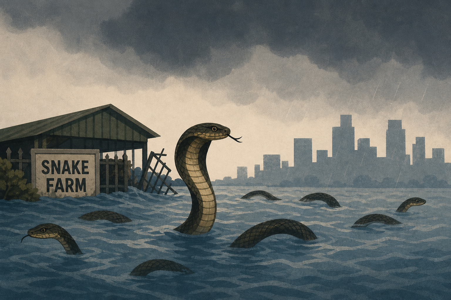 Horrified villagers living in fear after hundreds of venomous snakes escape farm as floodwaters crush city
