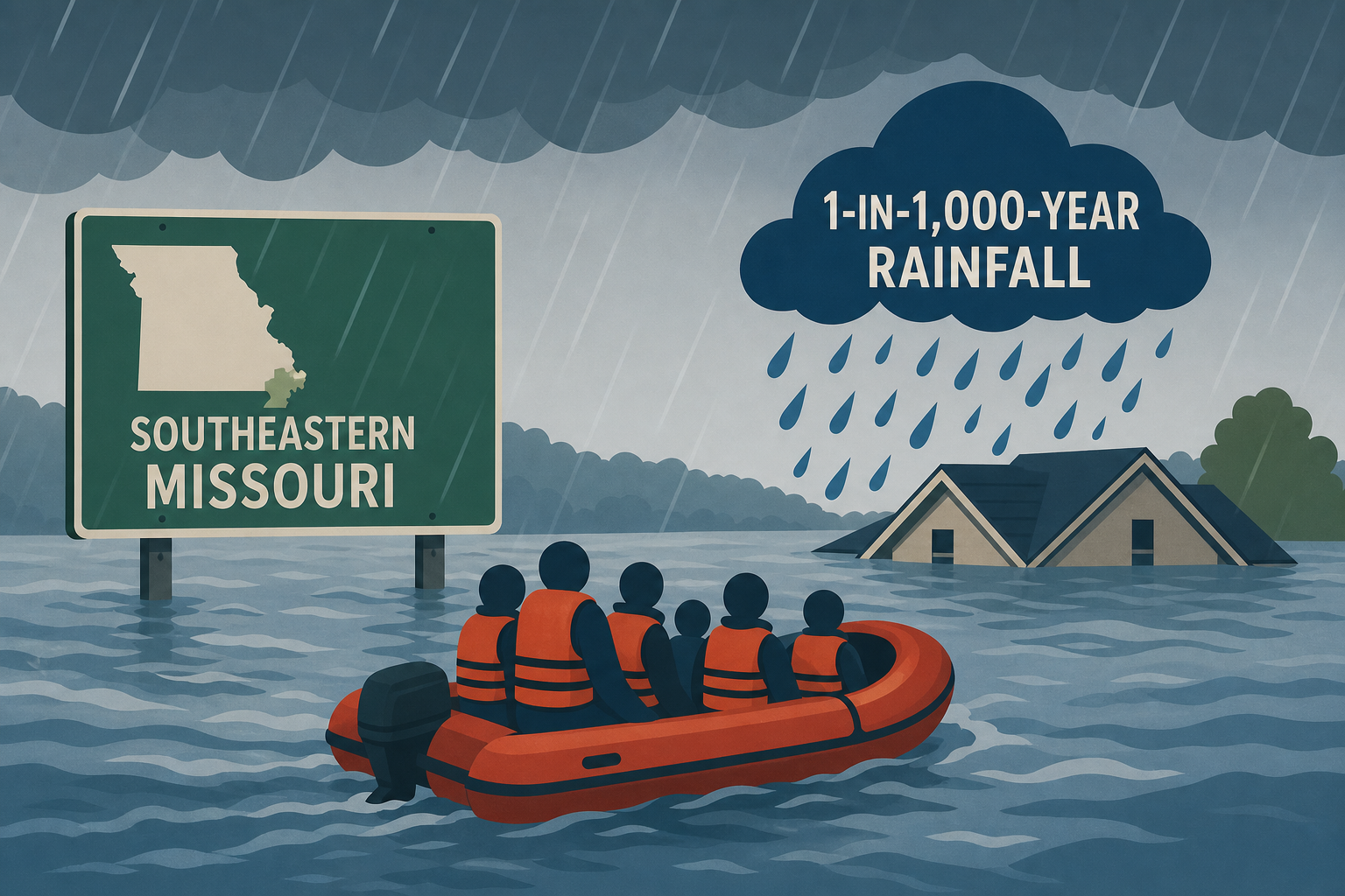 Dozens rescued in southeastern Missouri as 1-in-1,000-year rainfall triggers catastrophic flooding