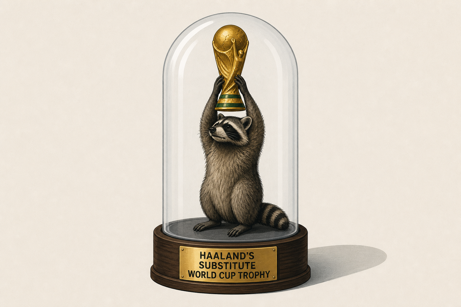 Erling Haaland's substitute World Cup trophy: A taxidermy raccoon