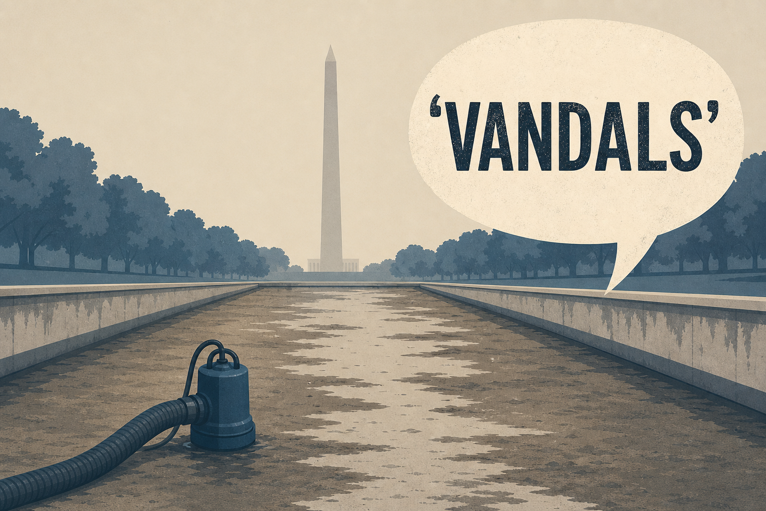 Trump Continues Pushing ‘Vandals’ Claims As Reflecting Pool Gets Drained Again (Photos)