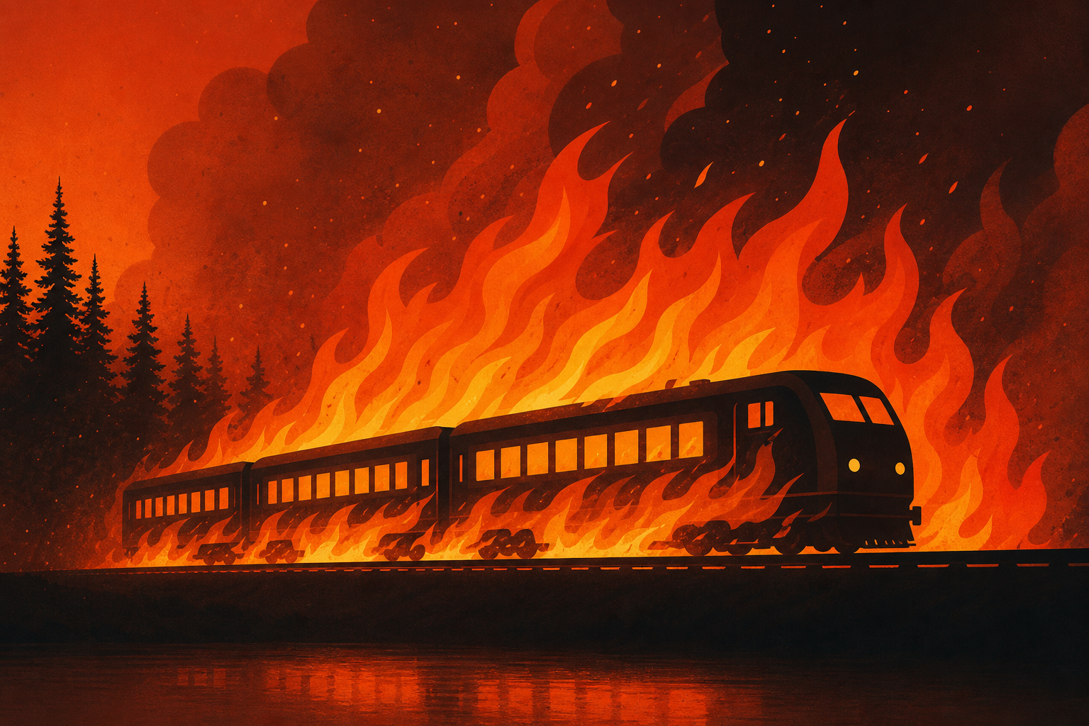 Terrifying video shows train 'encased in flames' with people inside in Canada wildfires