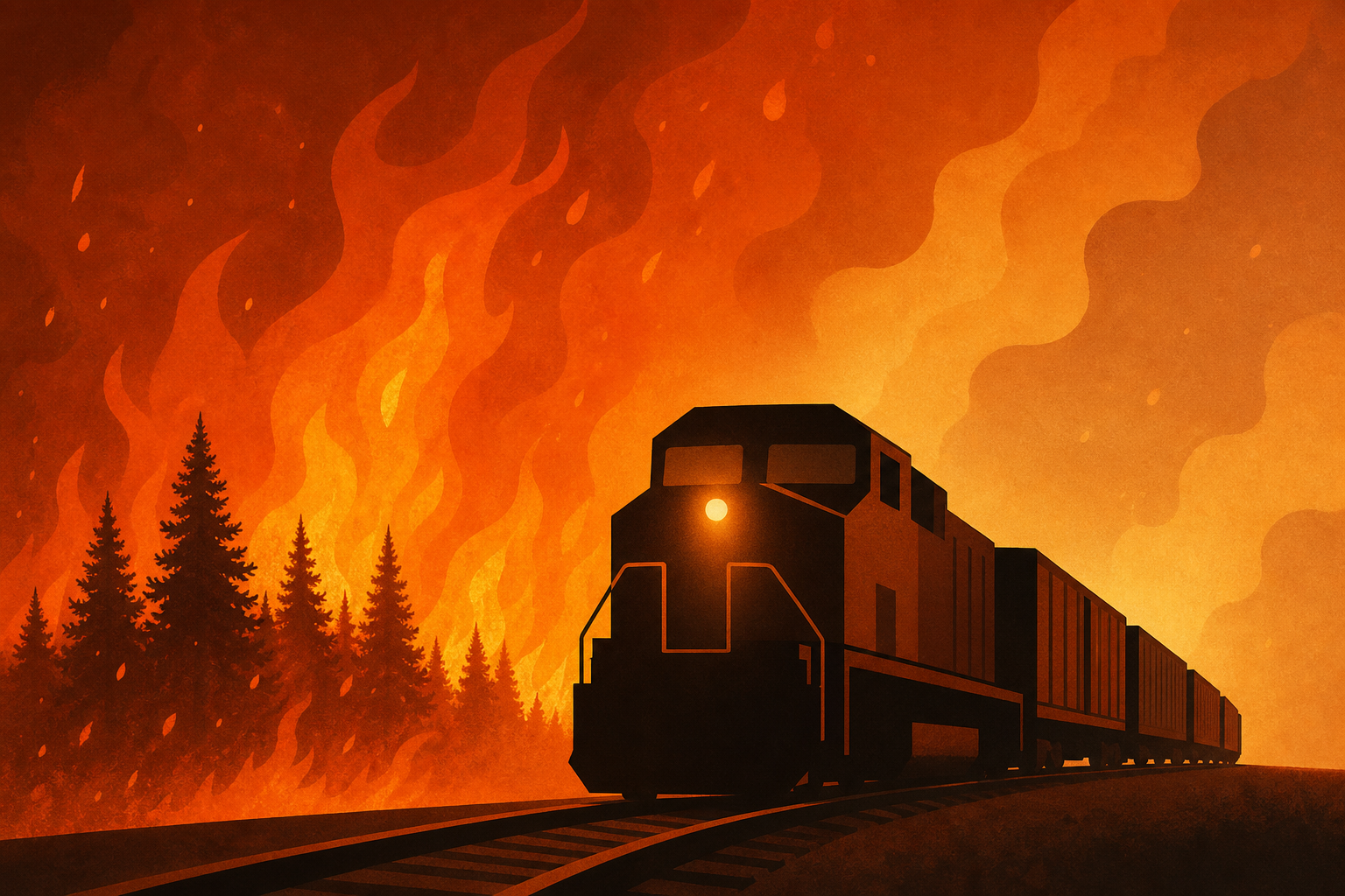 Watch: Dramatic video shows freight train, crew caught in Canadian wildfires