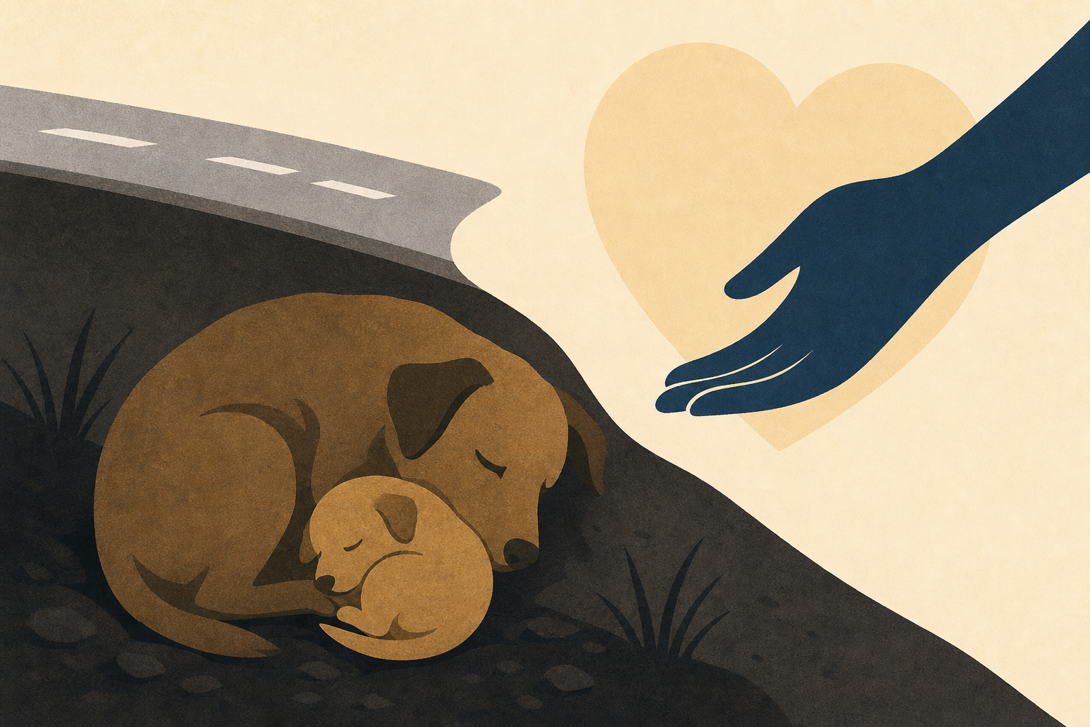 Mama Stray Dog Living in a Roadside Ditch With Her Only Baby Never Expected What Came Next